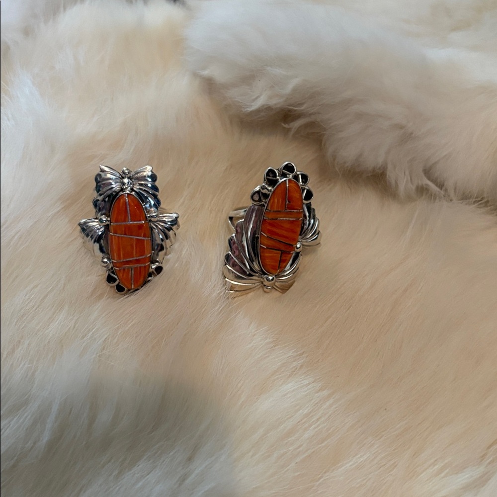 Silver And Orange Gemstone Ring Set - image 2